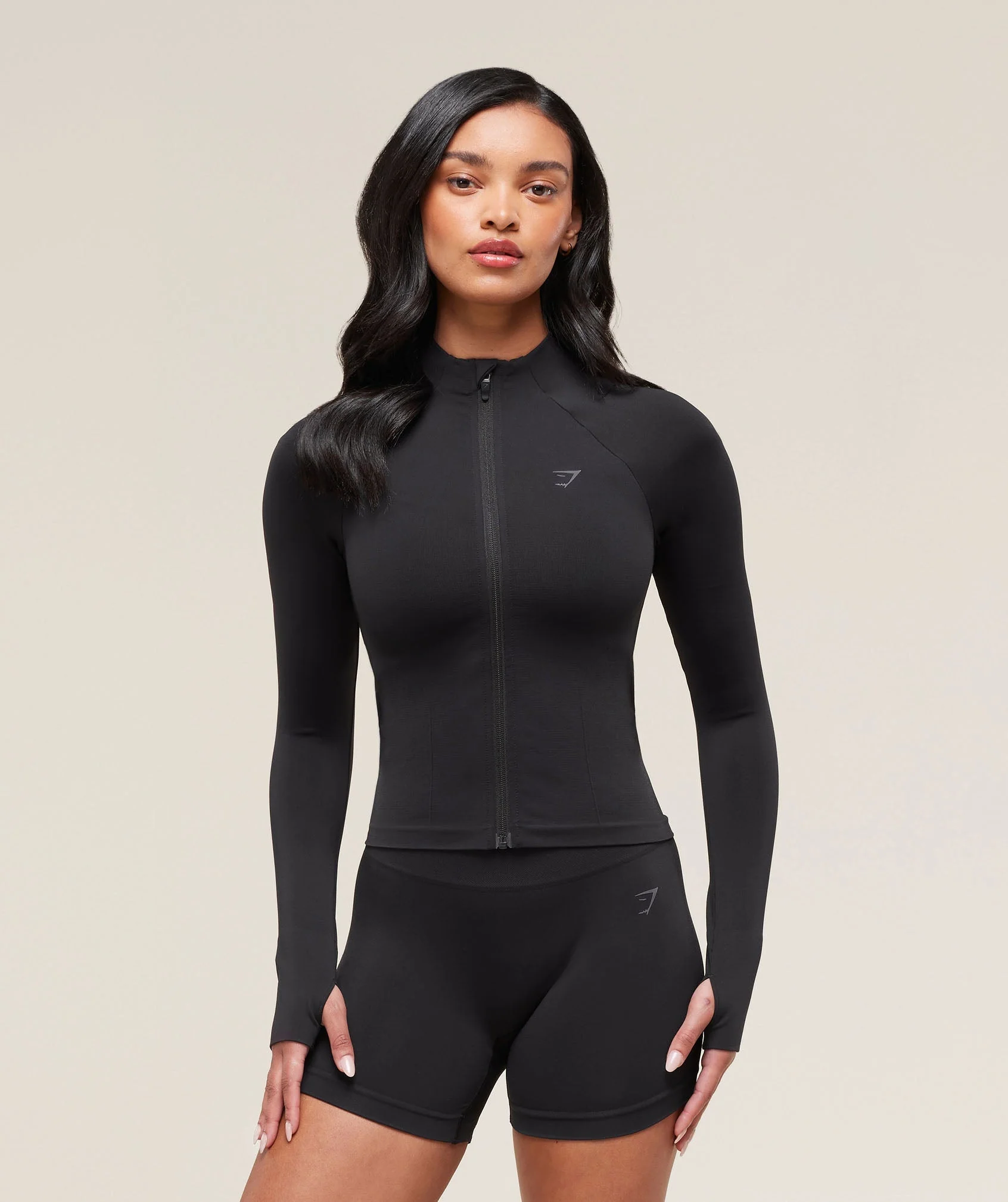 Soft Sculpt Zip Up Jacket with Thumbholes and Waist-Snatching Fit