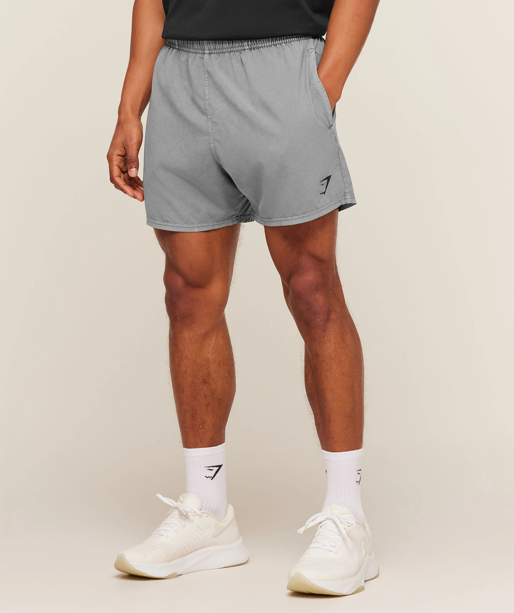 Washed Pastels Shorts in Black with Mesh and Side Pockets