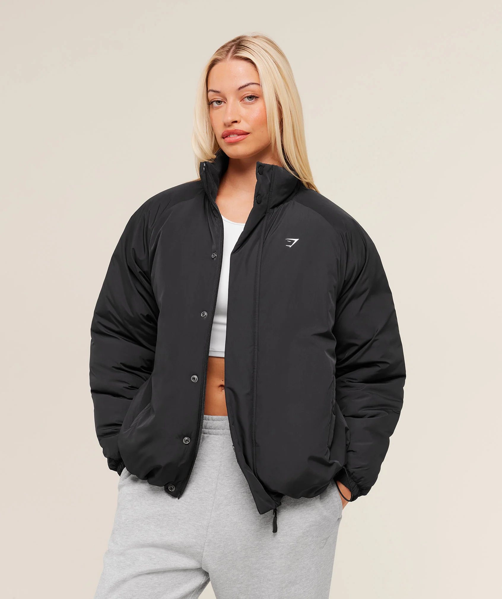 Oversized Puffer Jacket with Funnel Neck and Storm Flaps