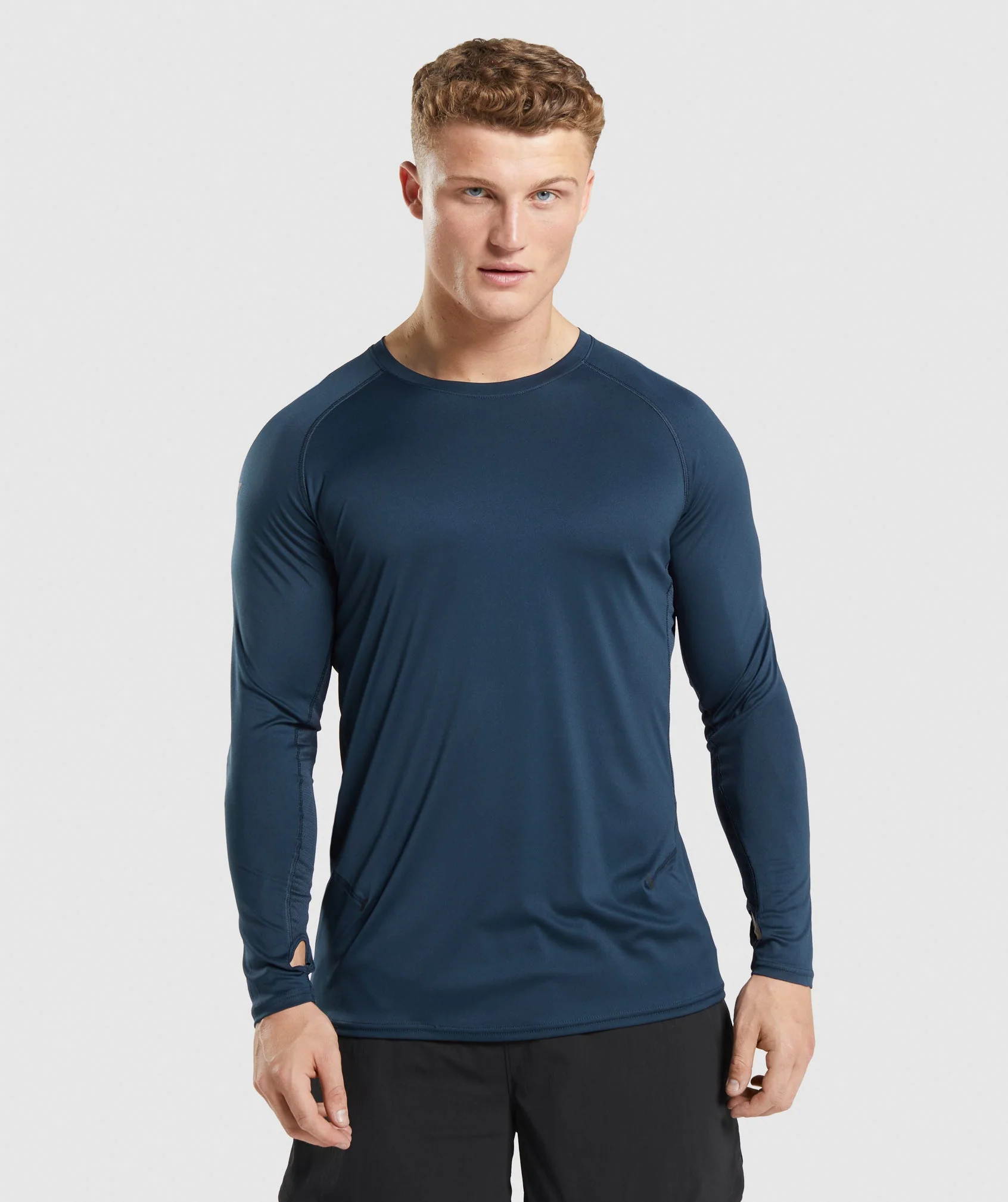 Speed Long Sleeve T-Shirt in Navy with Reflective Sleeve Logo