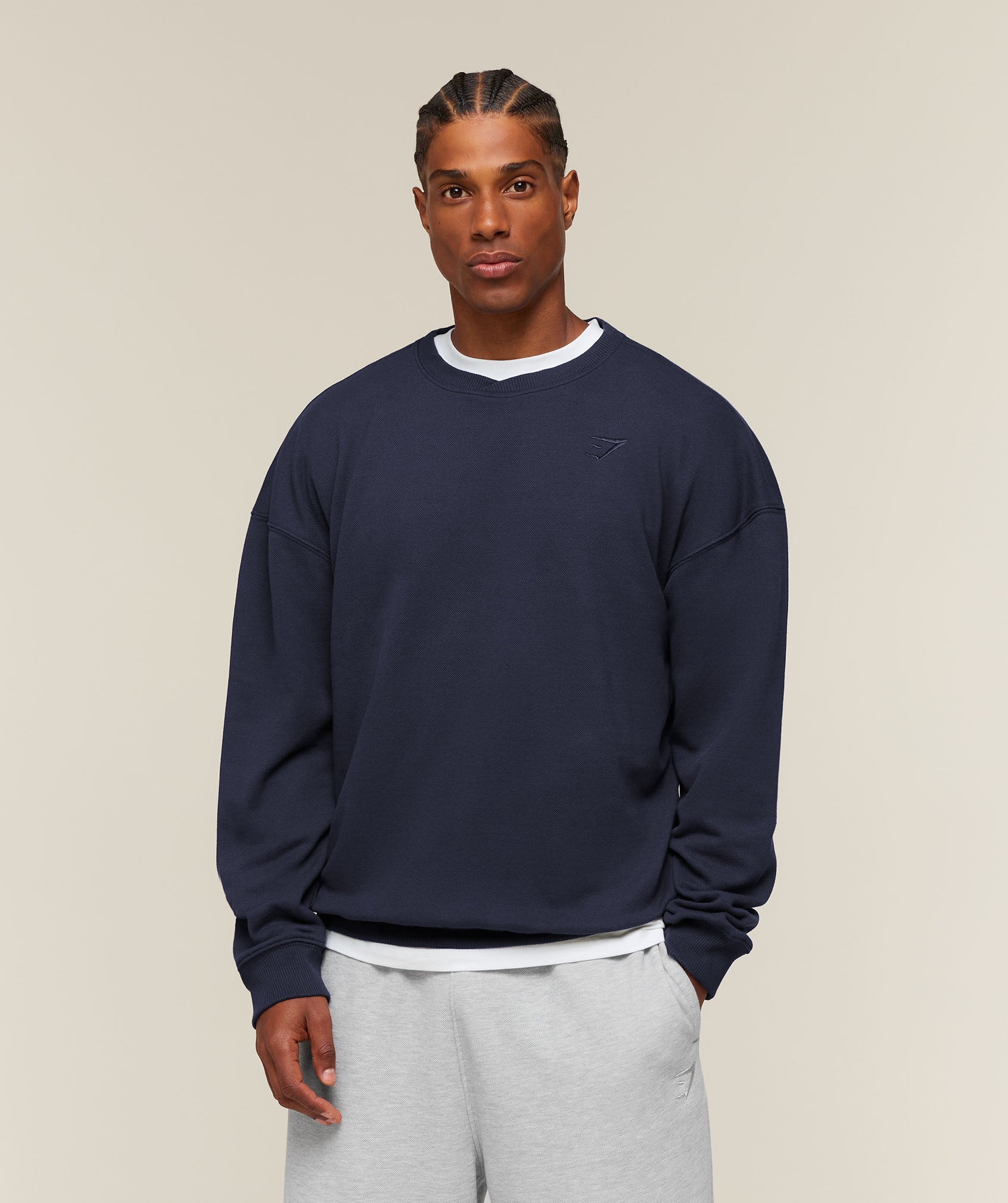 Gymshark Campus Crest Sweatshirt Boxy Pullover with Embroidered Logo