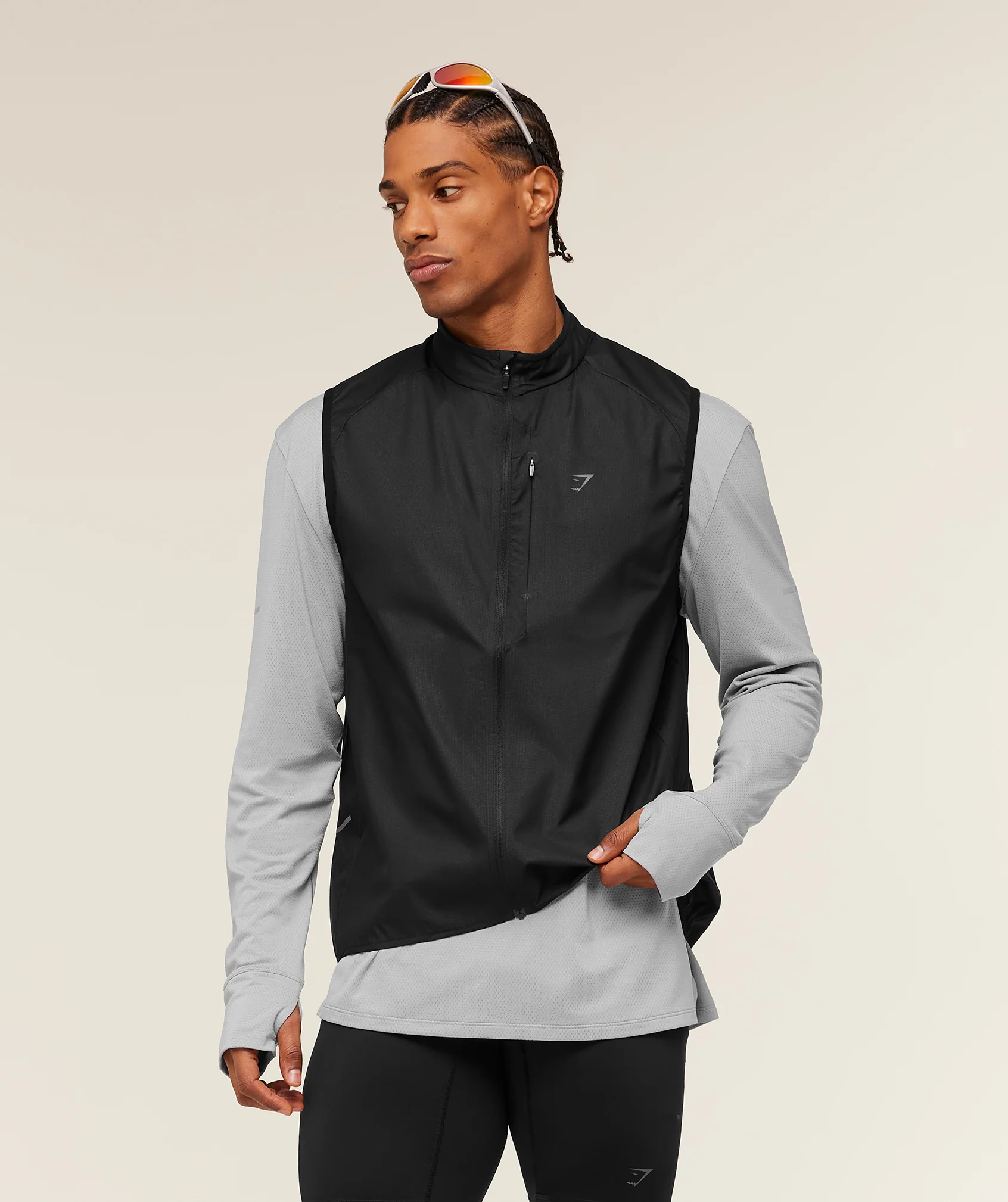 Gymshark Running Elite Lightweight Gilet in Black, Windproof Running Vest