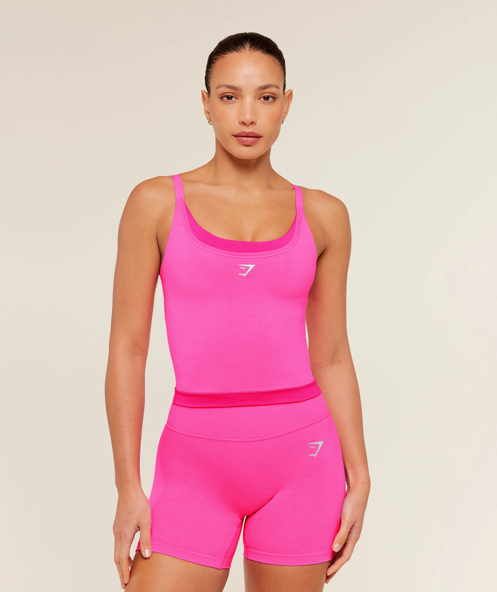 Relay Seamless Midi Tank in Electric Pink with Shelf Bra