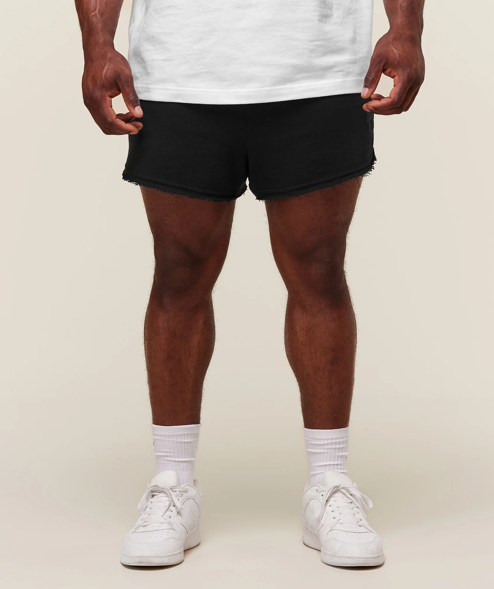 Legacy Shorts in Black with Muscle Fit and Raw Edge Hem