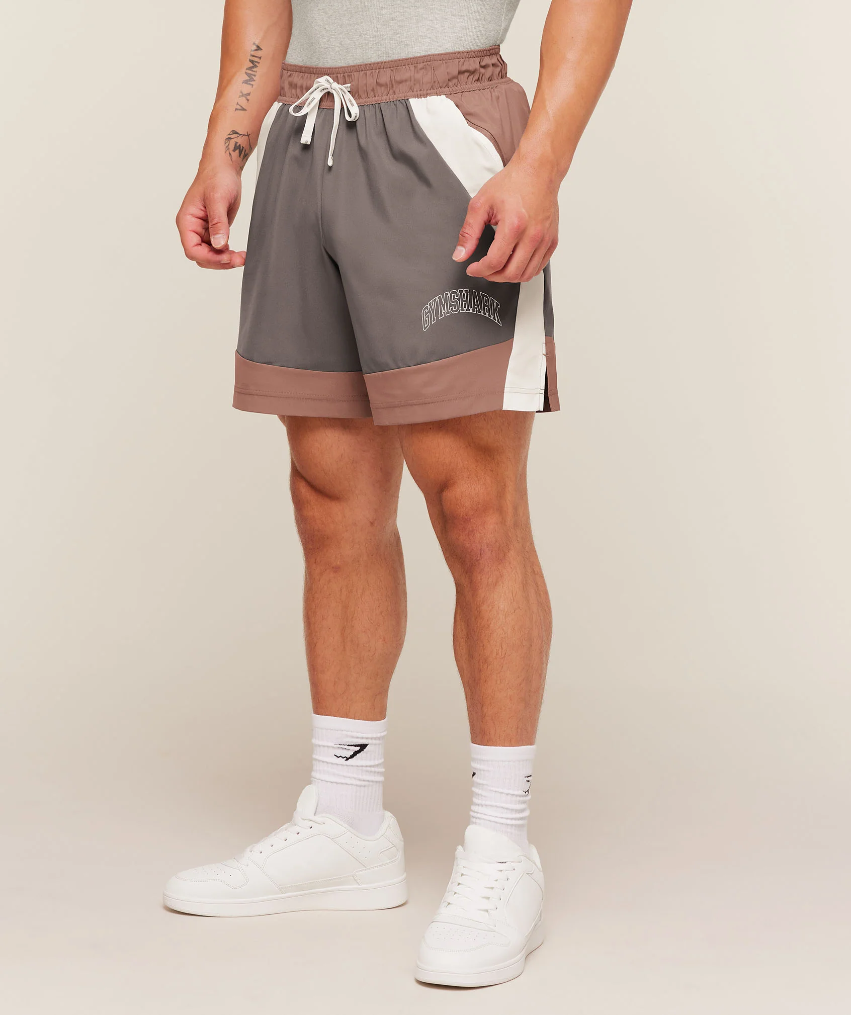 Gymshark Collegiate Tech Shorts in Brown with Mesh Fabric