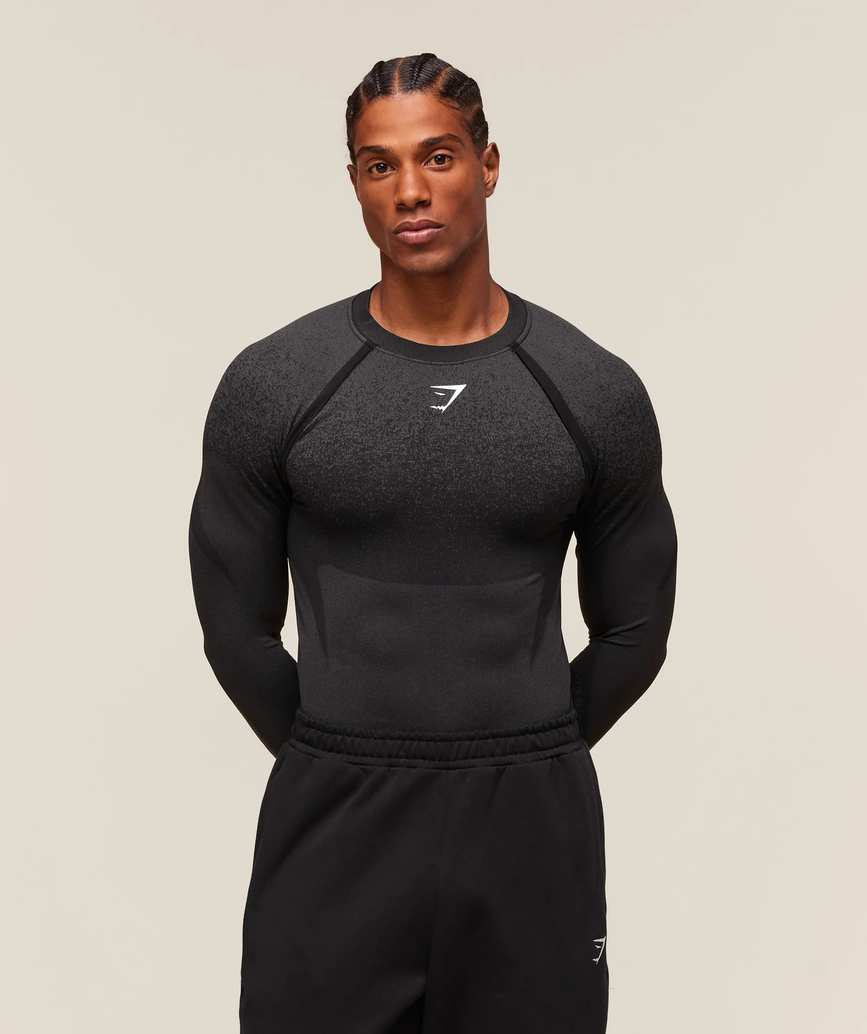 Gymshark Shadow Seamless Long Sleeve T-Shirt Muscle Fit Black
