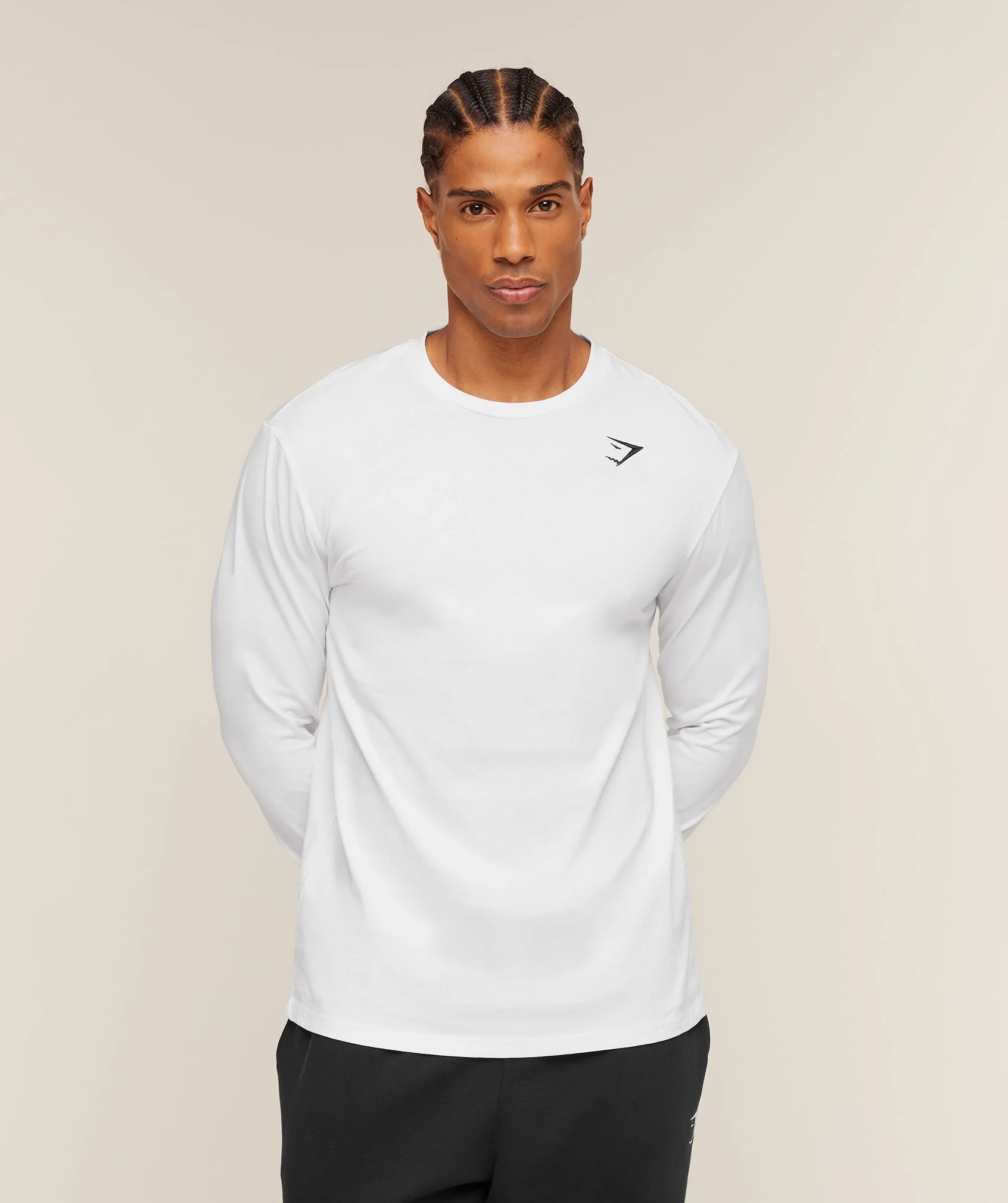 Crest Long Sleeve T-Shirt in White with Embroidered Logo