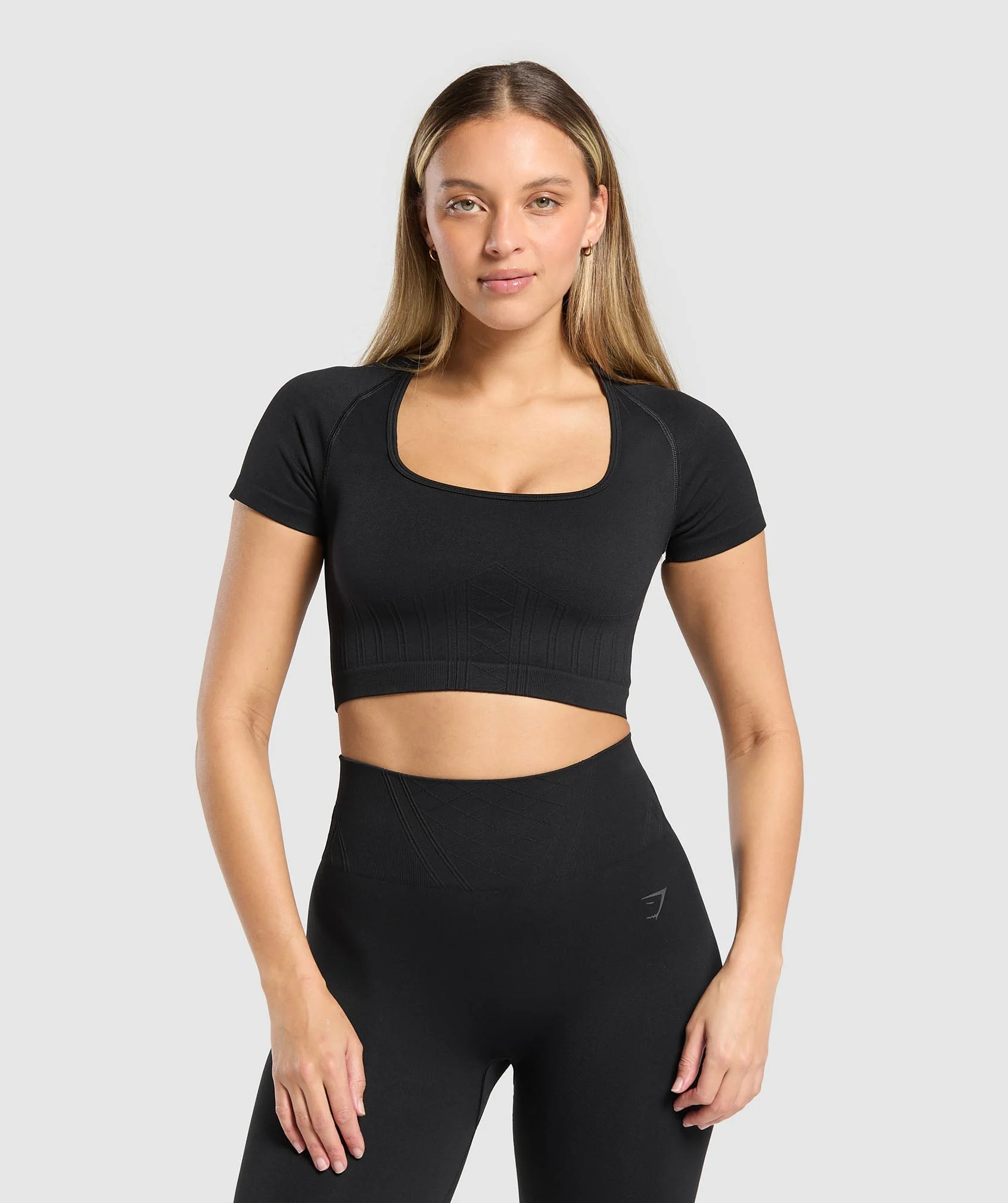 Corset Seamless Crop Top with Square Neckline in Black