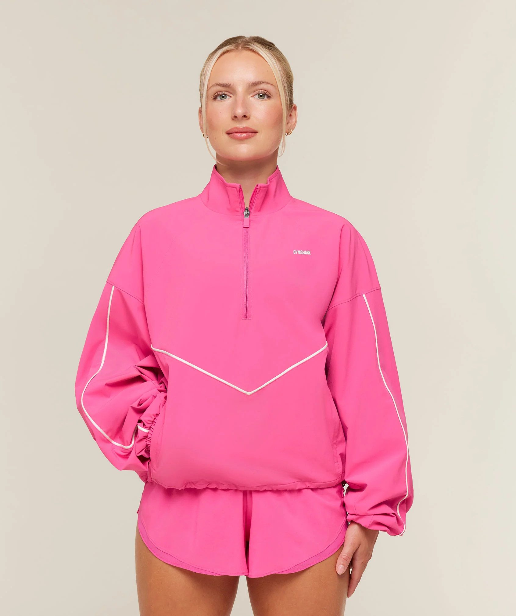 Gymshark Track Jacket in Pink with Retro Contrast Piping