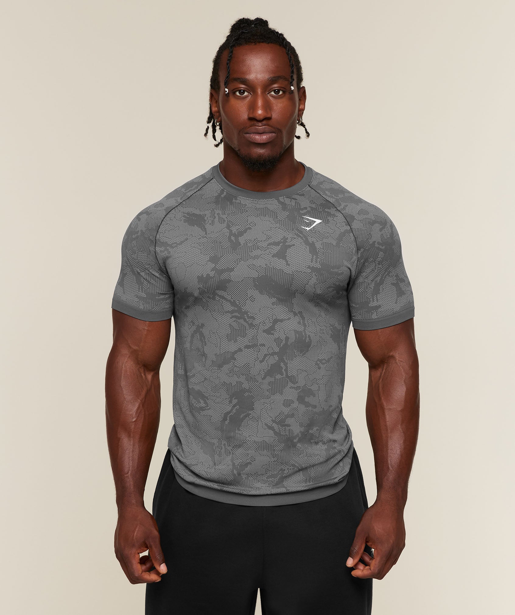Gymshark Geo Seamless T-Shirt Slim Fit Gym Top in Grey