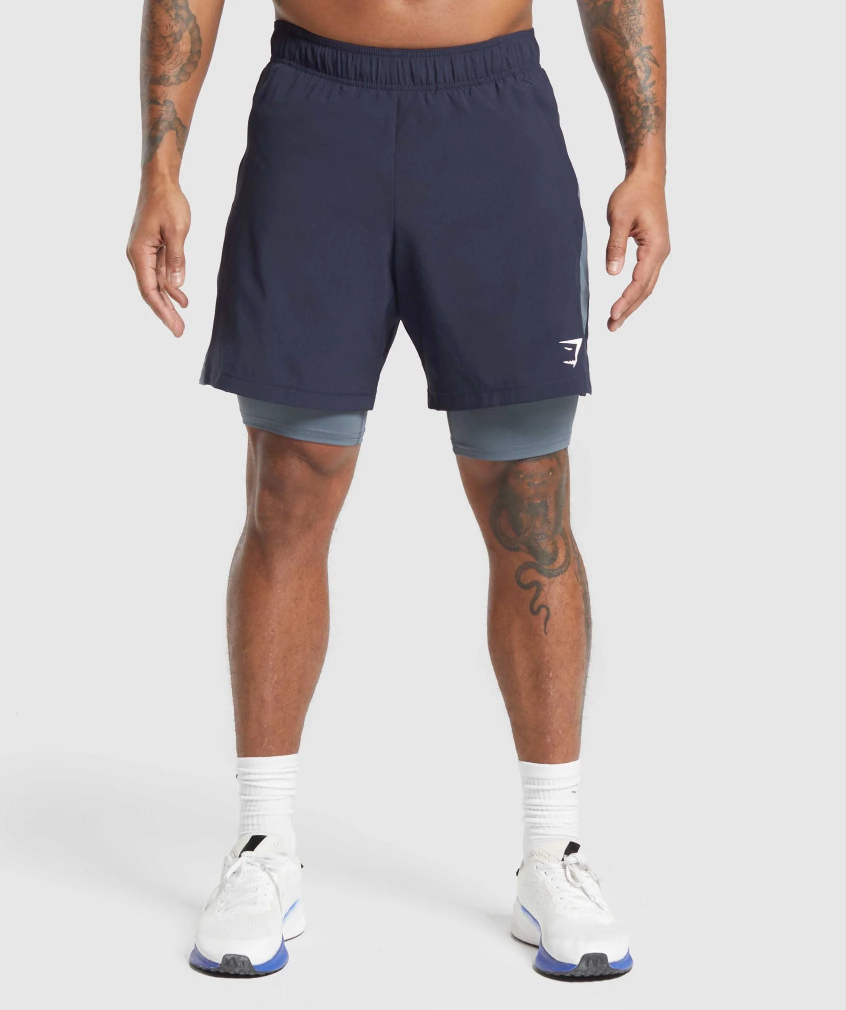 Gymshark Sport 7" 2-in-1 Shorts in Heavy Blue and Iron Blue