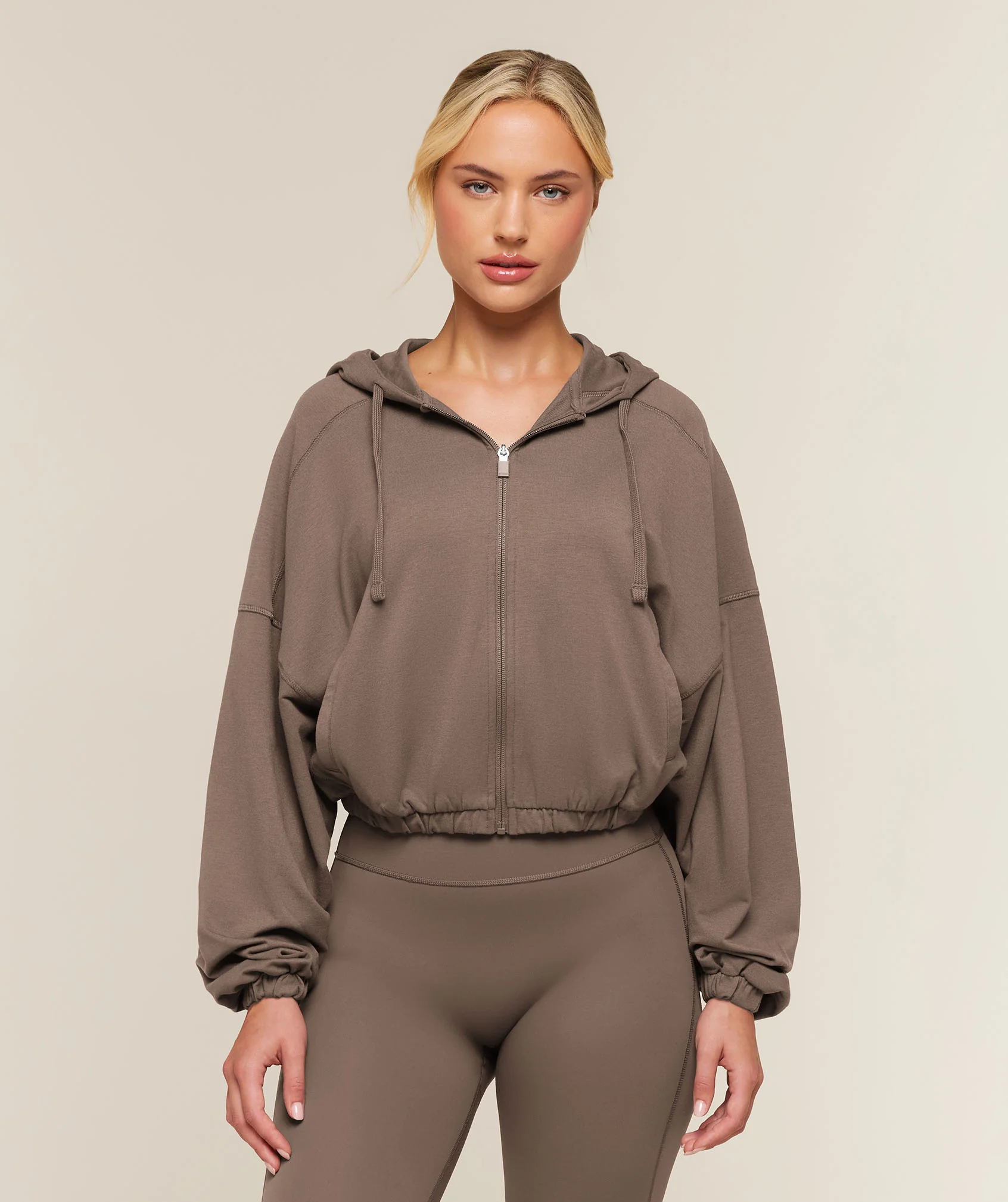 Gymshark Lightweight Full Zip Pullover in Brown, Oversized Fit