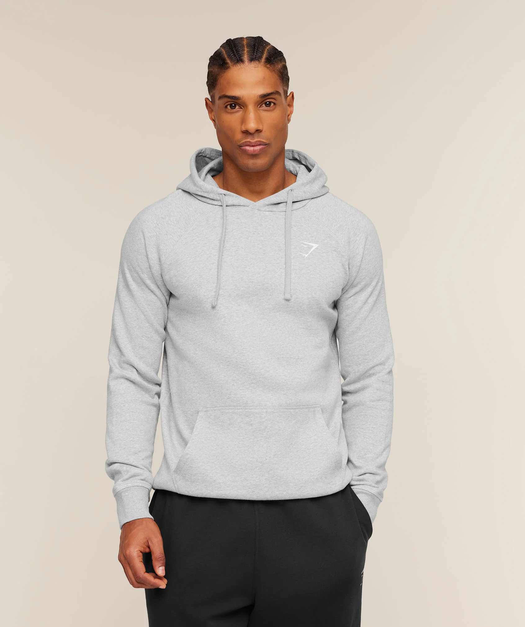 Crest Hoodie Light Grey Marl in Soft Cotton Fleece