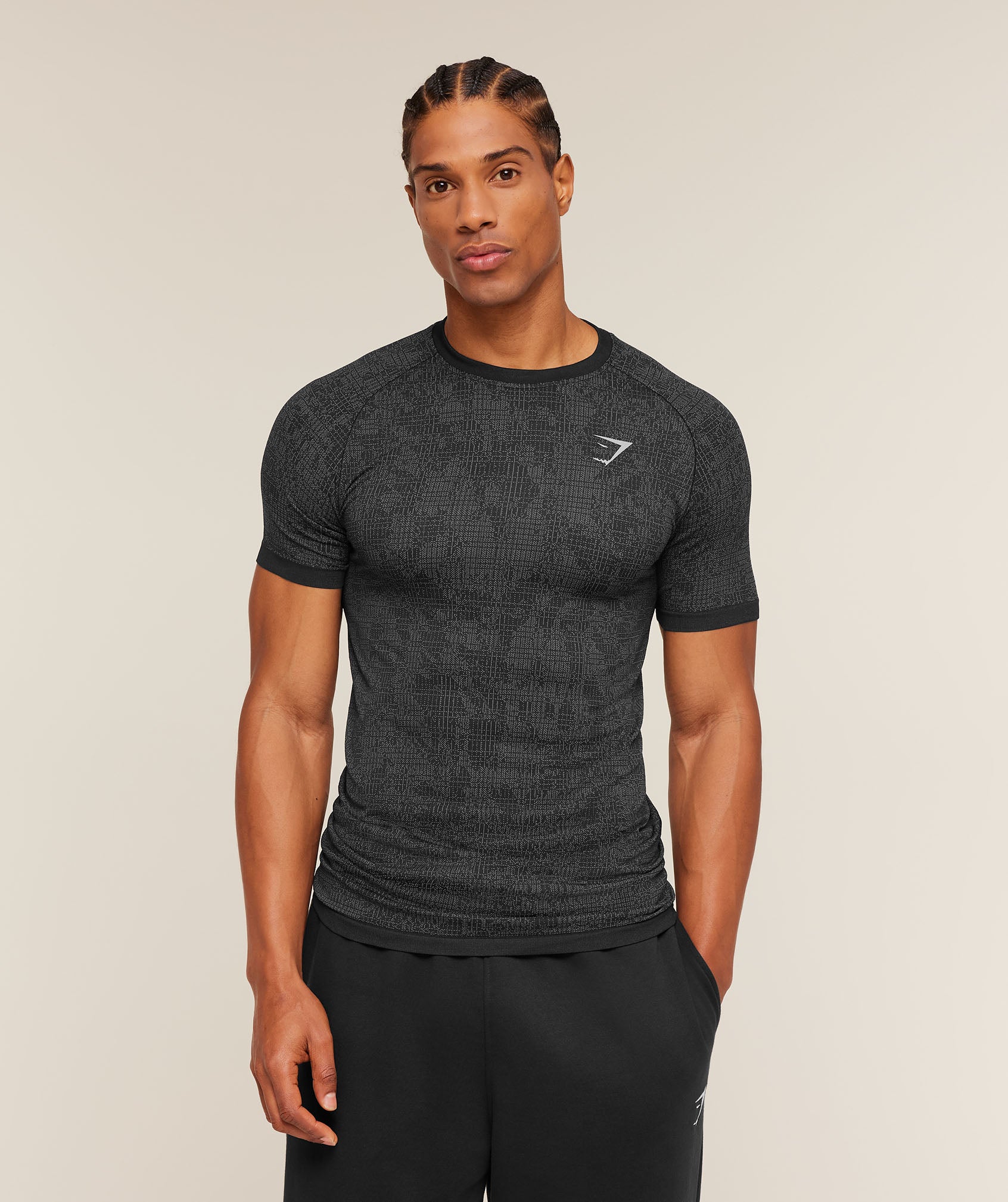 Gymshark Geo Seamless Grid T-Shirt Slim Fit Raglan Sleeve Training Tee