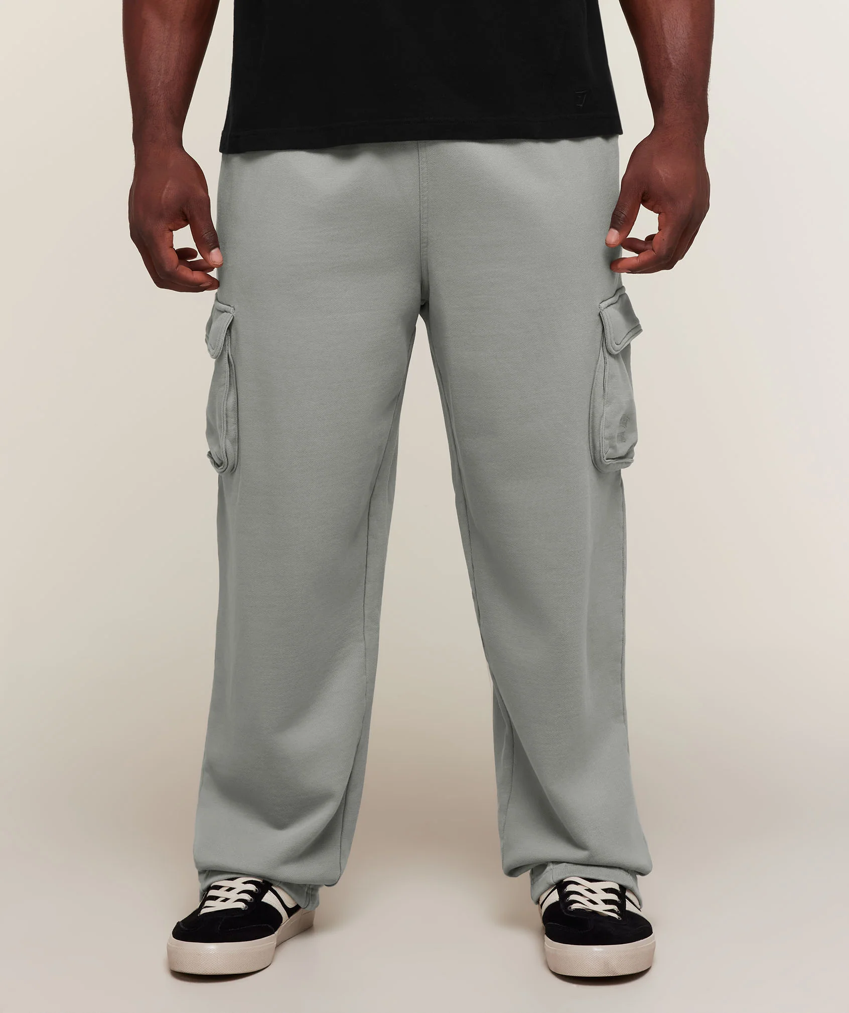 Pantalon cargo délavé à taille à cordon en gris