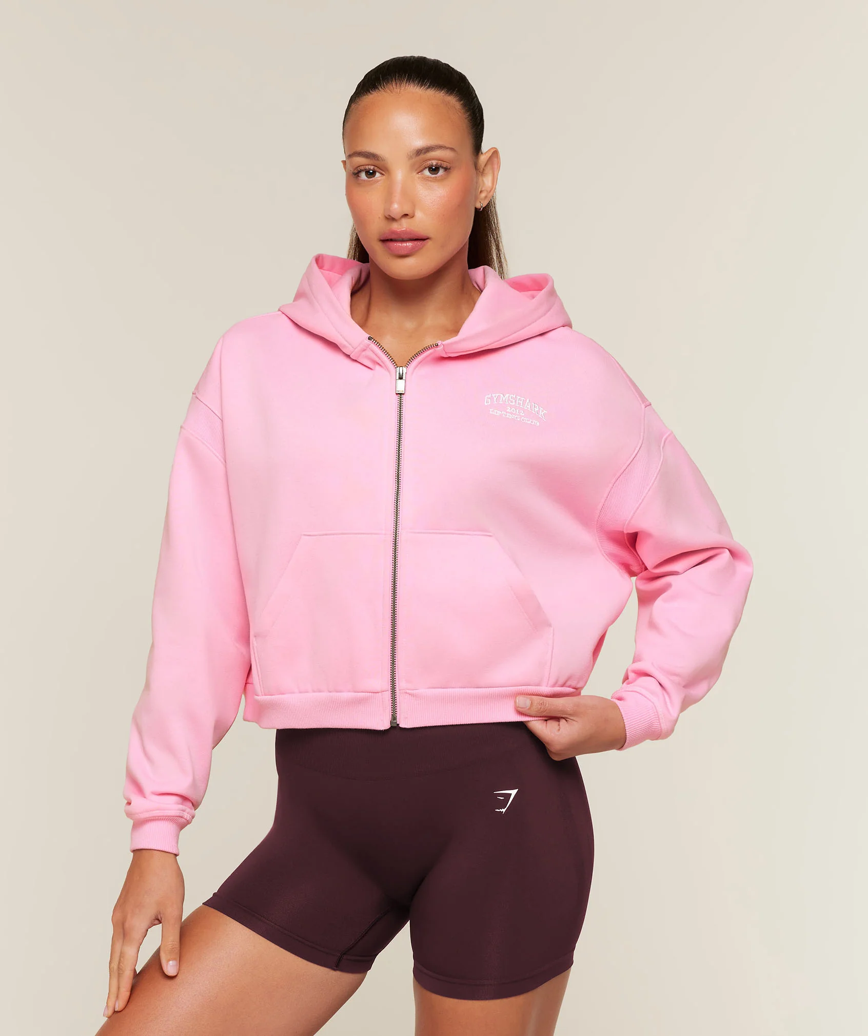 Cosy Luxe Campus Full Zip Hoodie in Pink