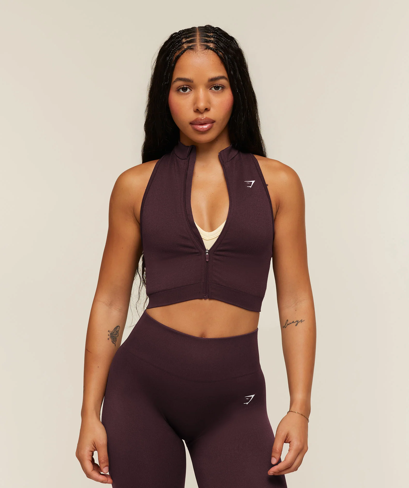 Adapt Solid Zip Front Top in Midi Length with Body Fit