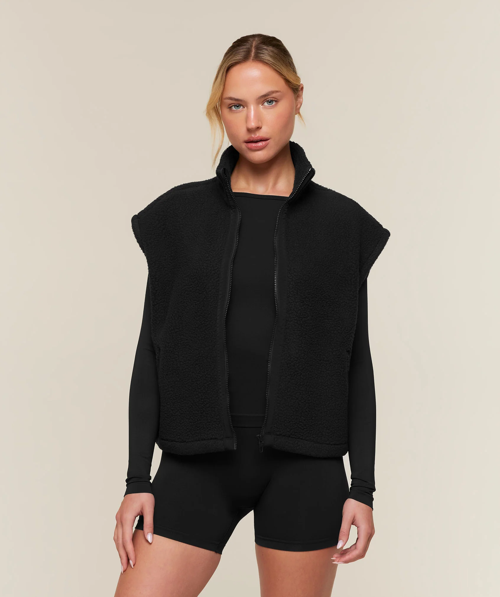 Sherpa Gilet with Funnel Neck and Zip Pockets