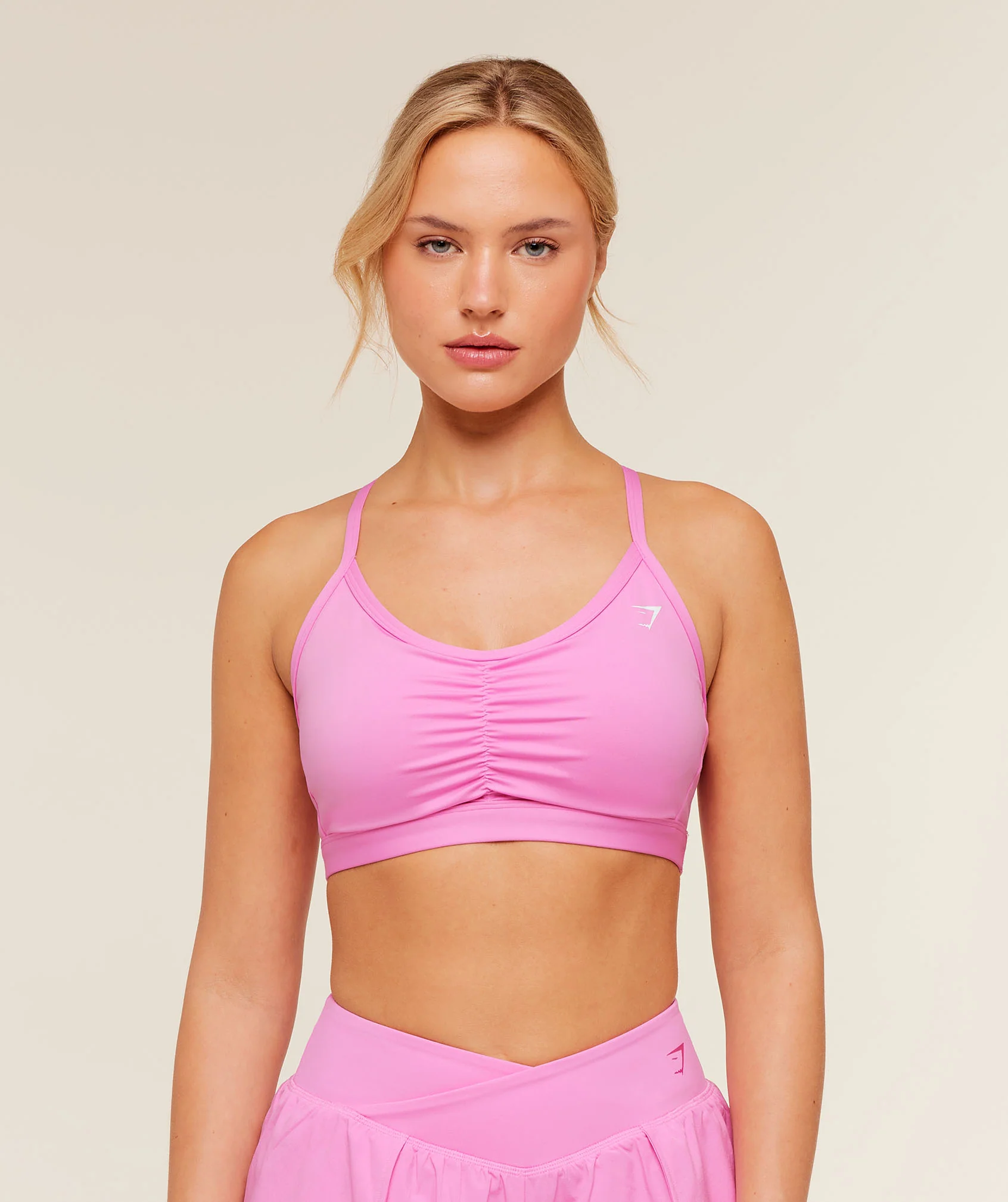 Gymshark Ruched Sports Bra With V-Neckline and Crossover Straps