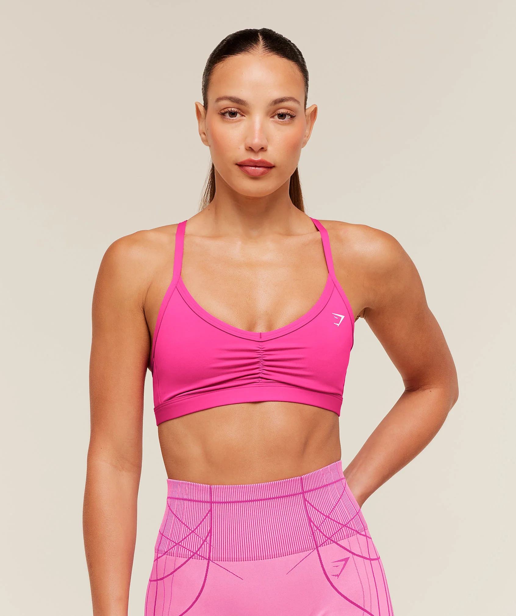 Ruched Strappy Light Support Sports Bra with V-Neck